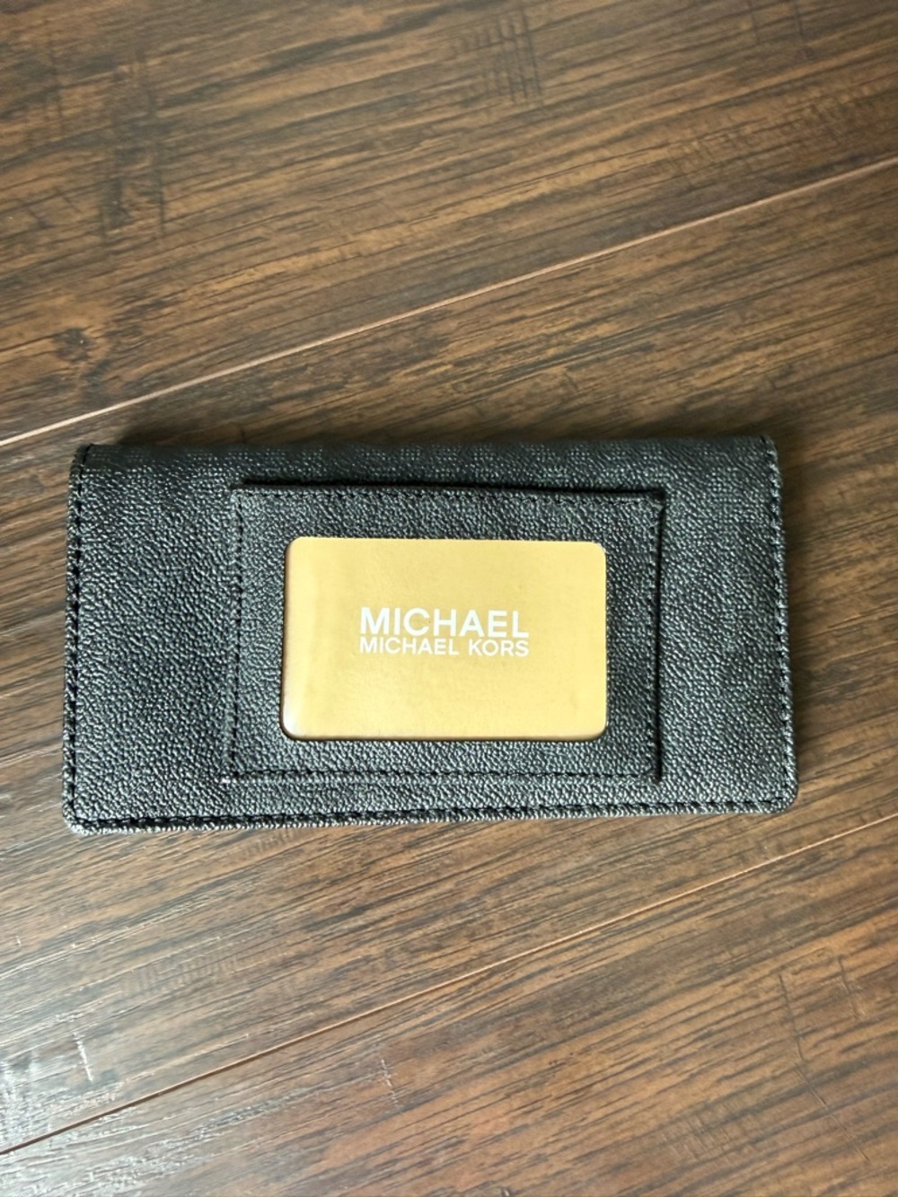 Michael Kors Black Leather Card & Key Holder with Gold Plate